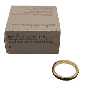 Avon 1984 Timeless Band Ring Gold Tone with Simulated Ruby Size 8